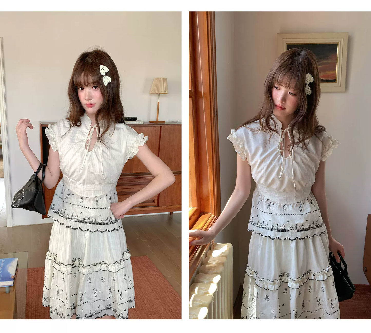 [RF] “Ivory Star Whisper” Polka Dot Two-Piece Skirt Set