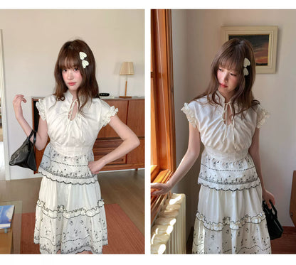 [RF] “Ivory Star Whisper” Polka Dot Two-Piece Skirt Set