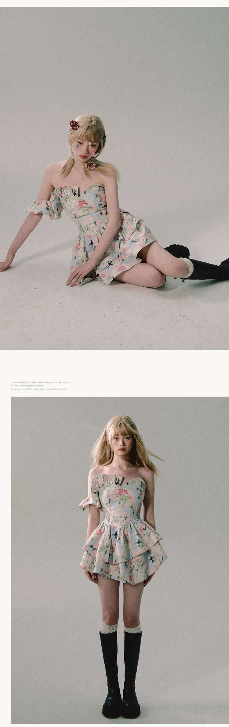 OAKMOO/ "When Blossoms Weep" Multicolor Irregular Floral Mini Dress