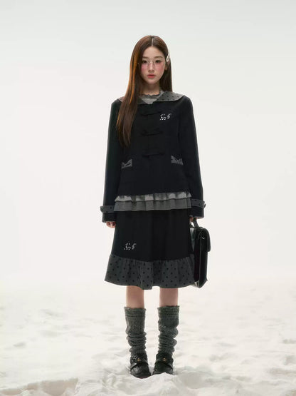 BIBIBENCY - Black Preppy Double-Breasted Cropped Jacket & Skirt