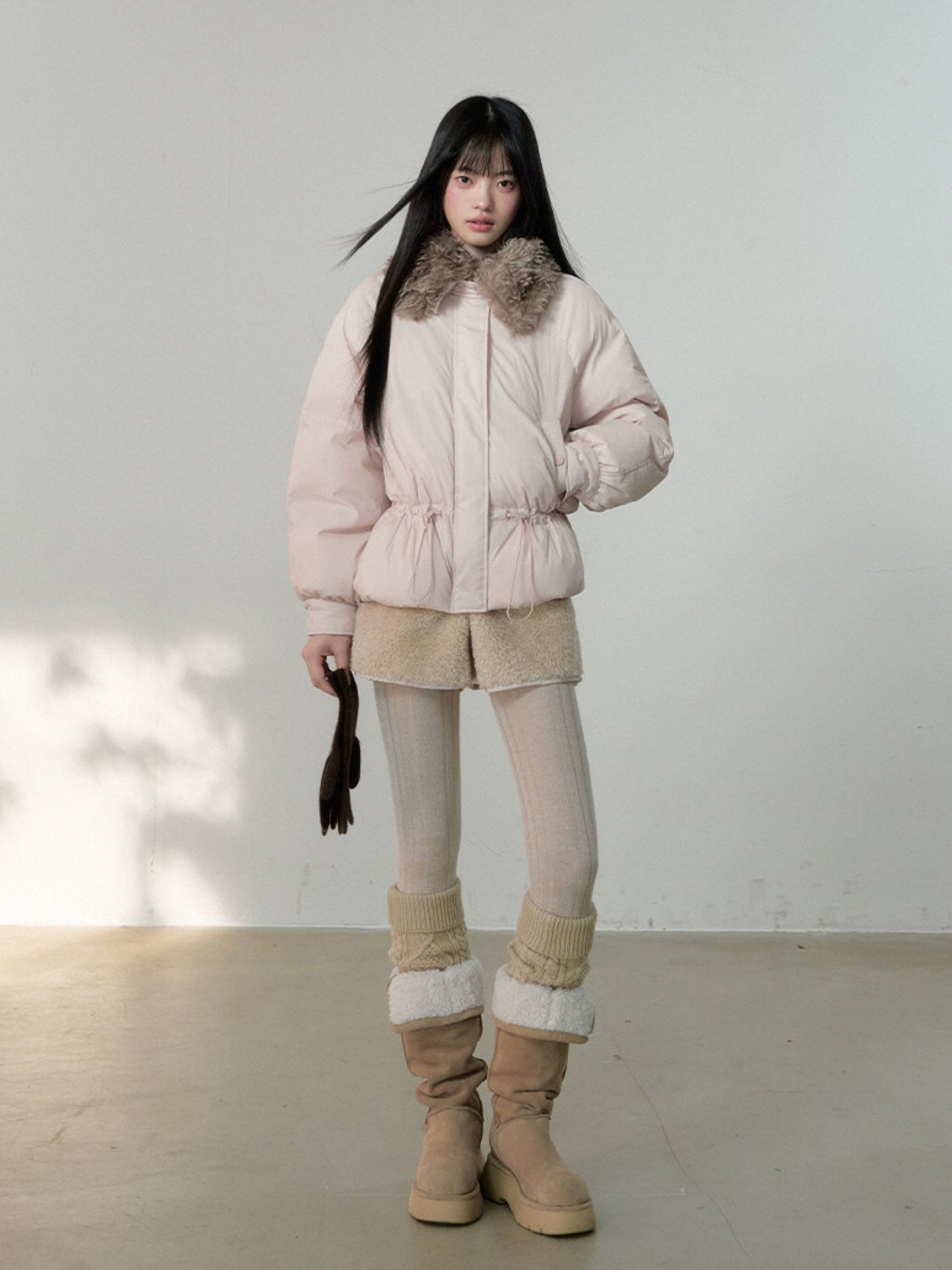 Soote Season - Sweet Cream Pink Faux-Fur Collar Puffer Jacket