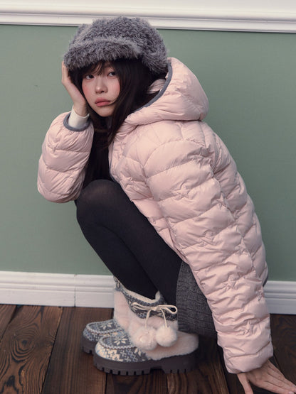 Soote Season - Cloud Pink Star Embroidered Lightweight Hooded Puffer Jacket