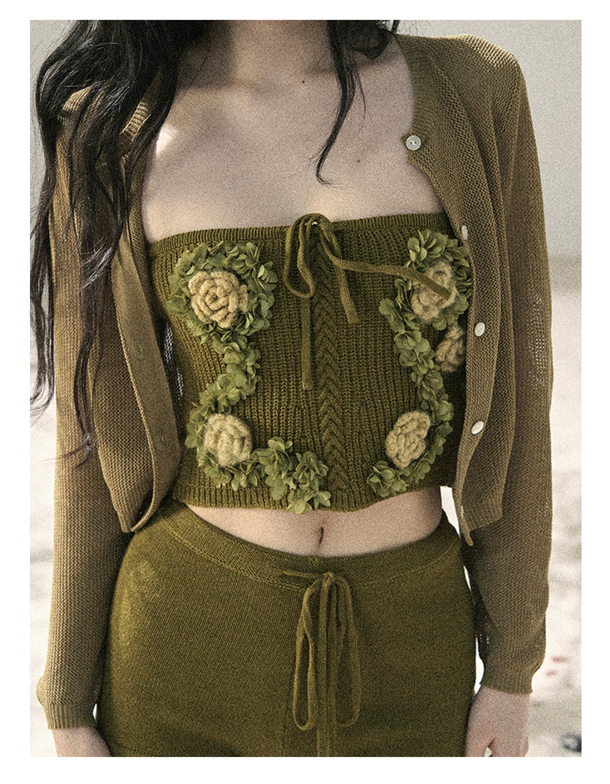 "Forest After Rain" Misty Meadow Haze 3-Piece Cardigan & Shorts Set 45236485
