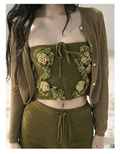"Forest After Rain" Misty Meadow Haze 3-Piece Cardigan & Shorts Set 45236485