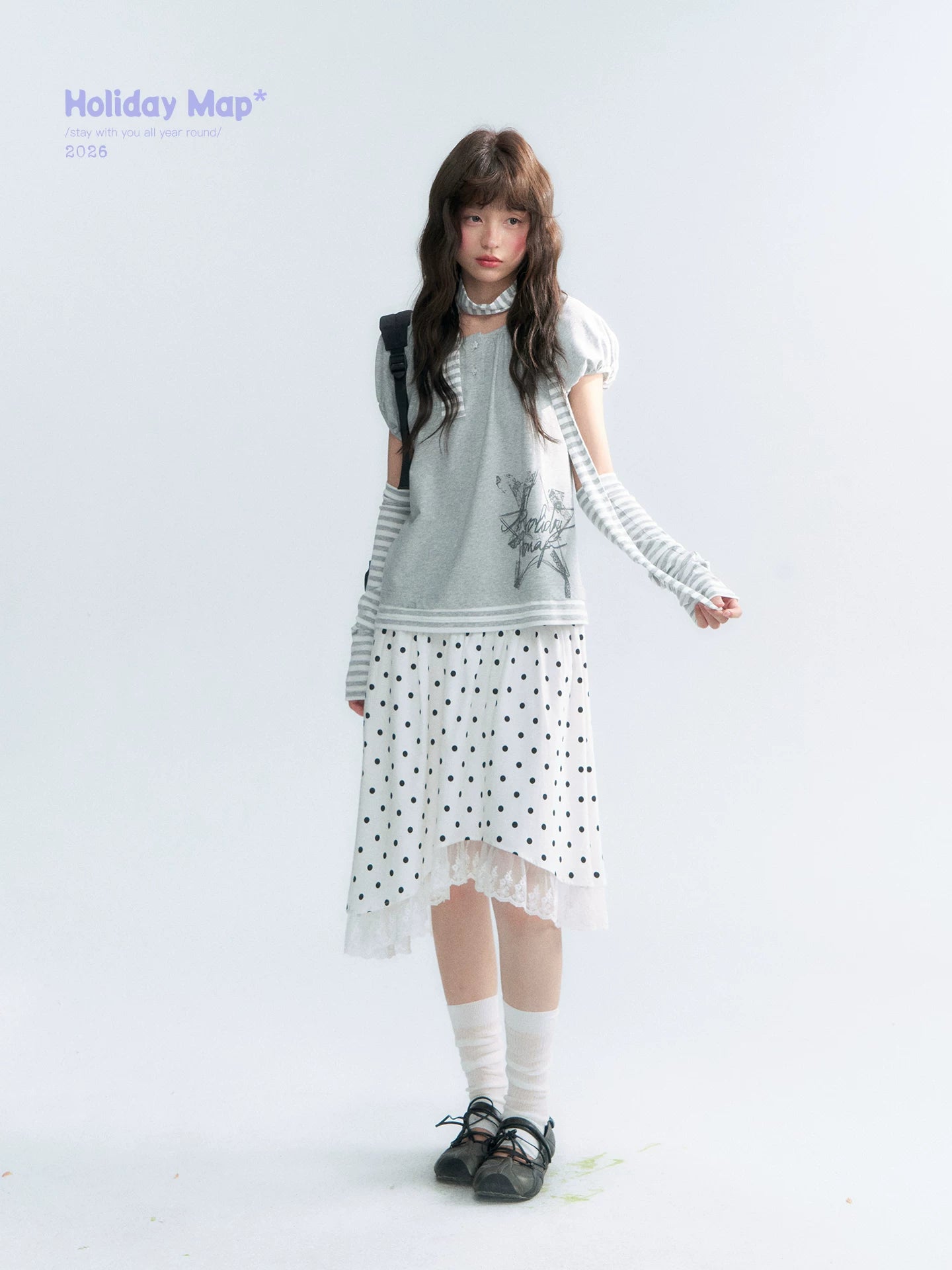 "Polka Poetry" Black & White Polka Dot Asymmetrical Cotton Skirt