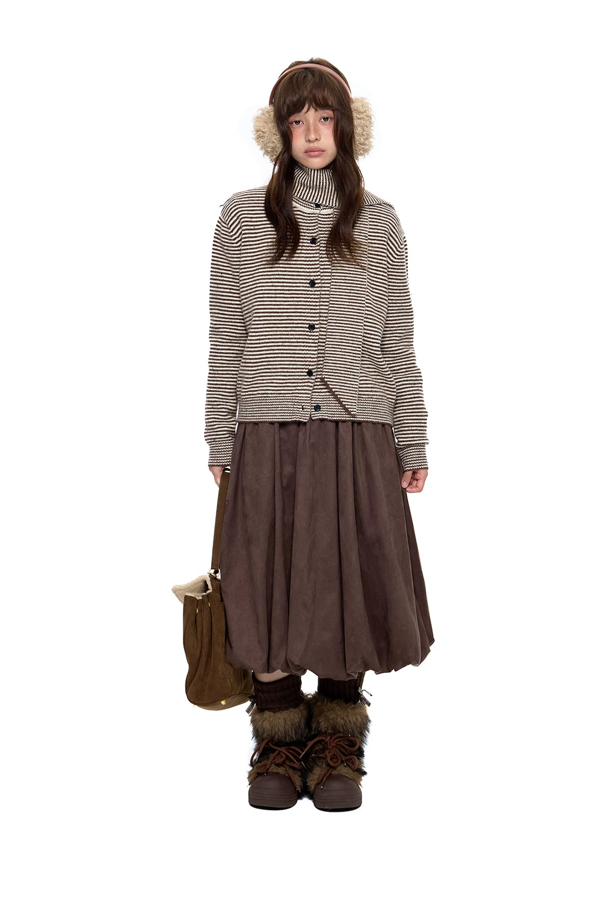 EZEK | Cloud Flower Bubble Skirt A-Line Midi (Black / White / Tan / Gray)