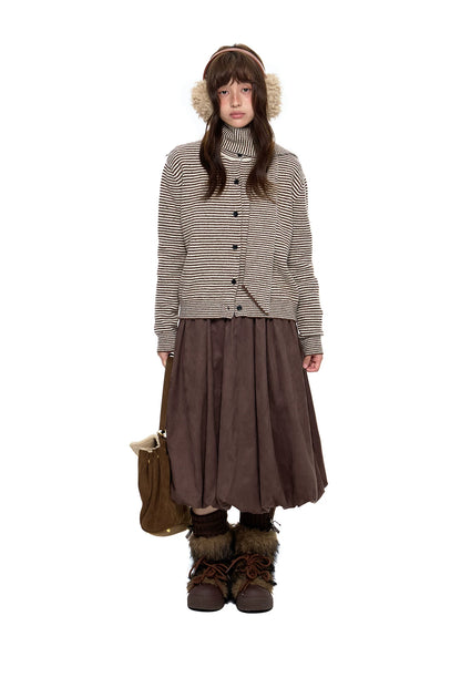EZEK | Cloud Flower Bubble Skirt A-Line Midi (Black / White / Tan / Gray)