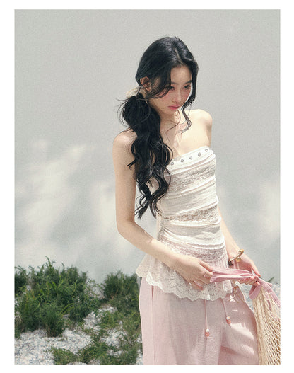 “Misty Muse” Sheer Lace Trim Tube Top Tee