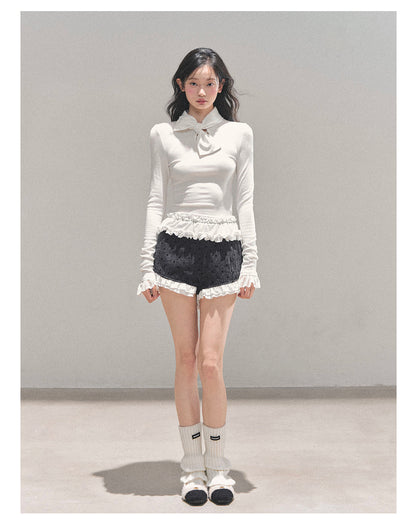 少也眼 “She Breaks the Moonlight” Ruffled Lace Knit Tee 11.18-3
