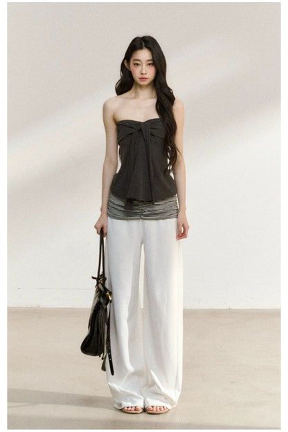 JN's DESIGN - White Ruffle Overshirt & Gray Cami Set