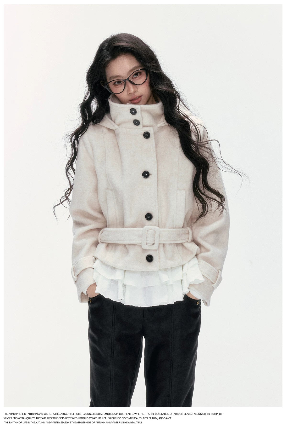 24olvides - Beige Hooded Wool-Blend Coat with Waist Belt