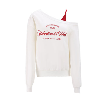 "Cloud Transit" White Layered Off-Shoulder Sweatshirt