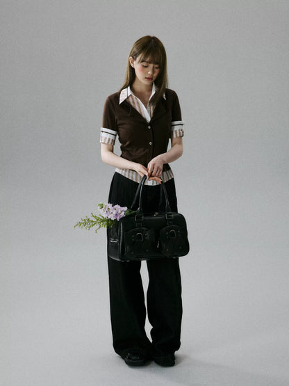 LOST FOREST - Brown & Pink Faux-Layered Lyocell Wool Top