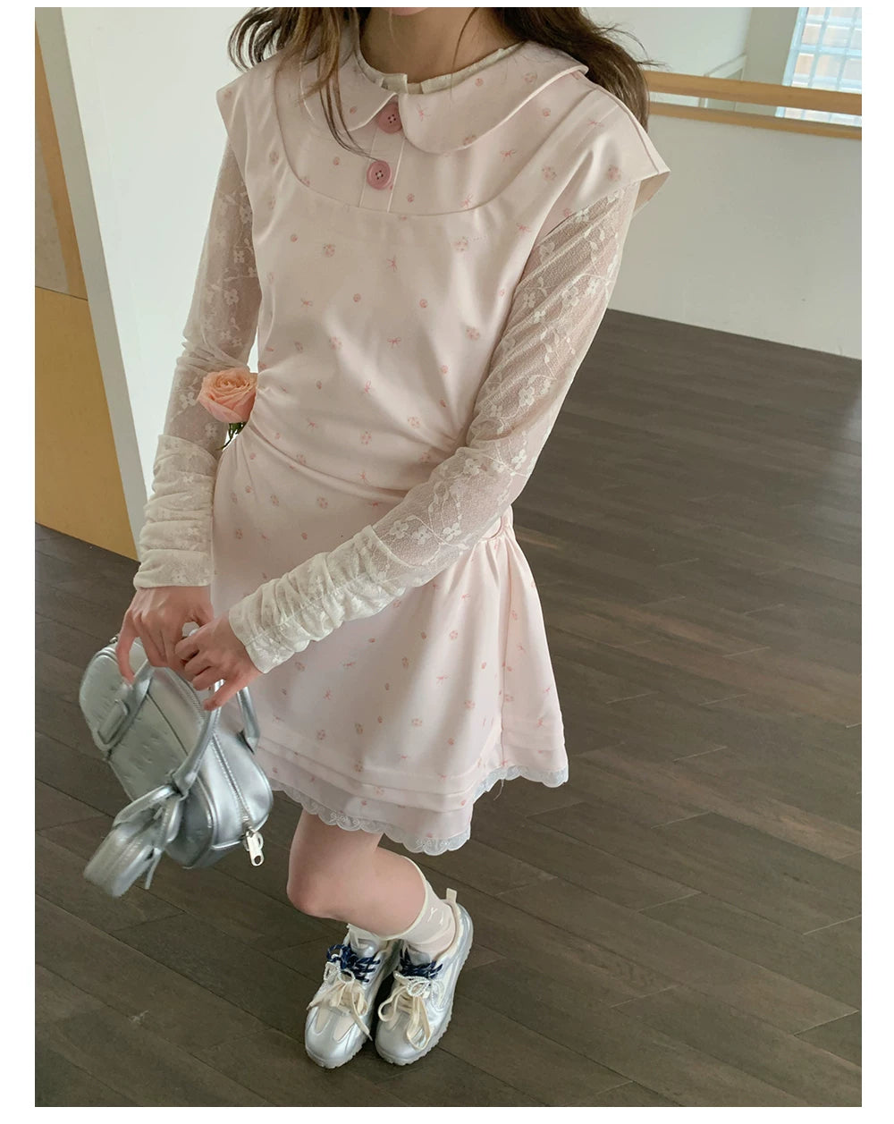 “White Tea Daydream” Pink Peter Pan Mini Dress
