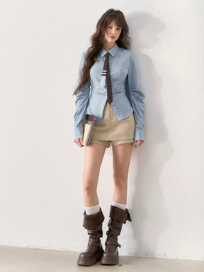 [TMMG] Miu-Inspired Blue Shirt, Knit Vest & Corduroy Skirt Set