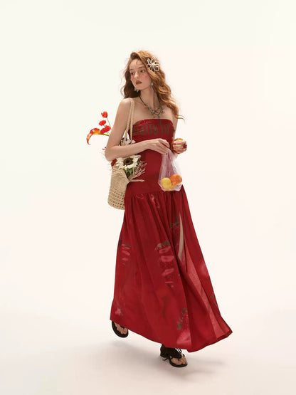 "Strawberry Rouge Mood" Strapless Maxi Dress WE1000