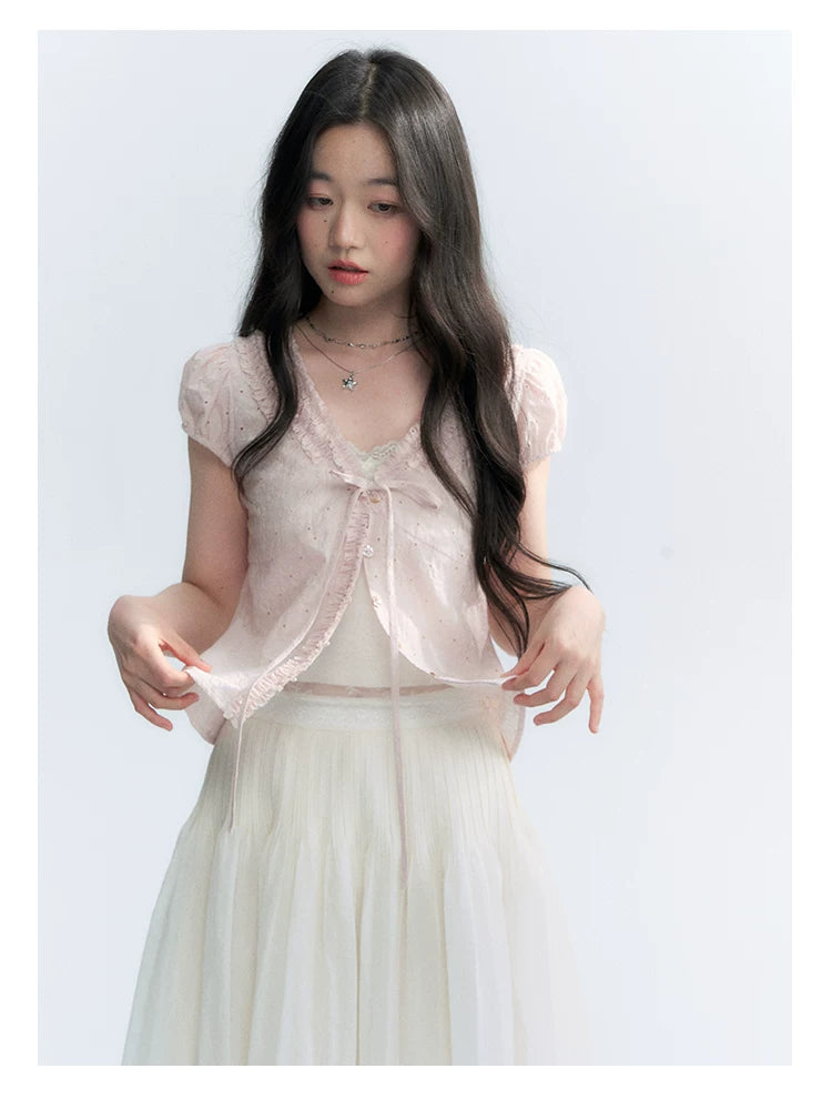 "Blush Sweetheart" Embroidered Puff Sleeve Blouse