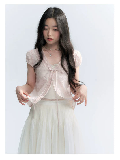 "Blush Sweetheart" Embroidered Puff Sleeve Blouse