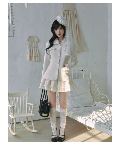 "Showa Girl" Tailored Layered Collection (Blazer / High-Waist Skirt / Victorian Shirt / Mesh Overlay Skirt)