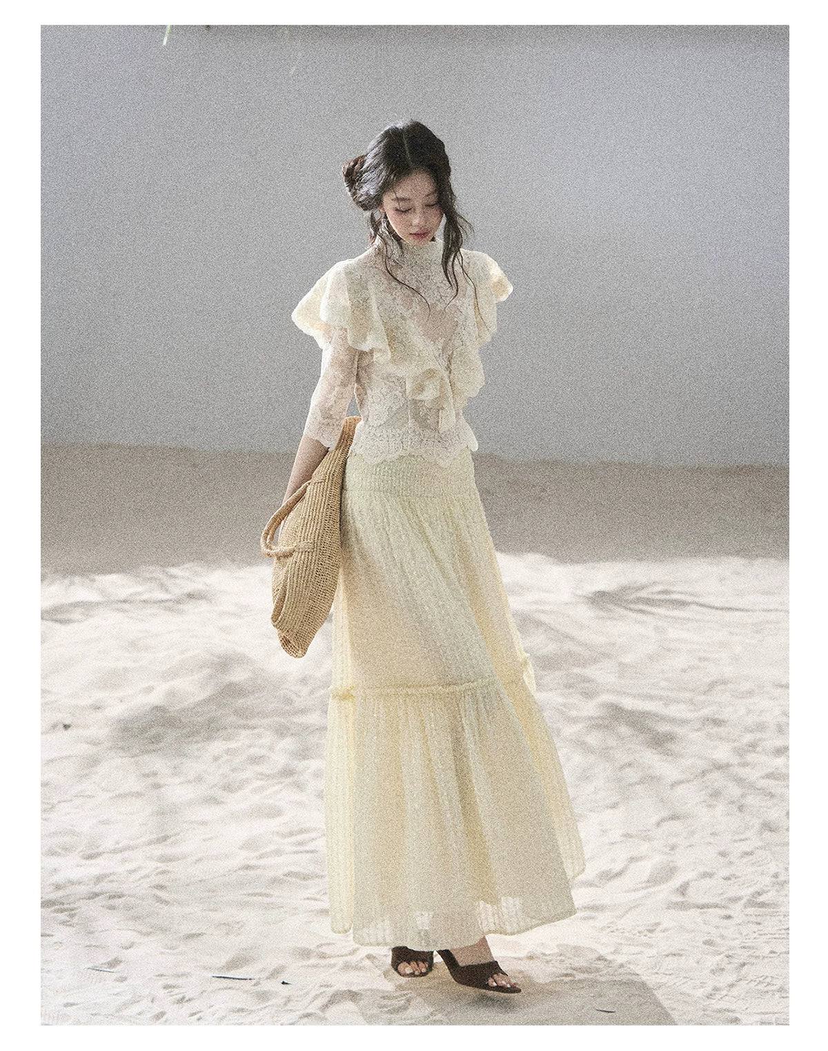 "Translucent Bloom" Dutch Cheese Lace Cropped Top