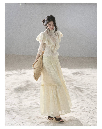 "Translucent Bloom" Dutch Cheese Lace Cropped Top