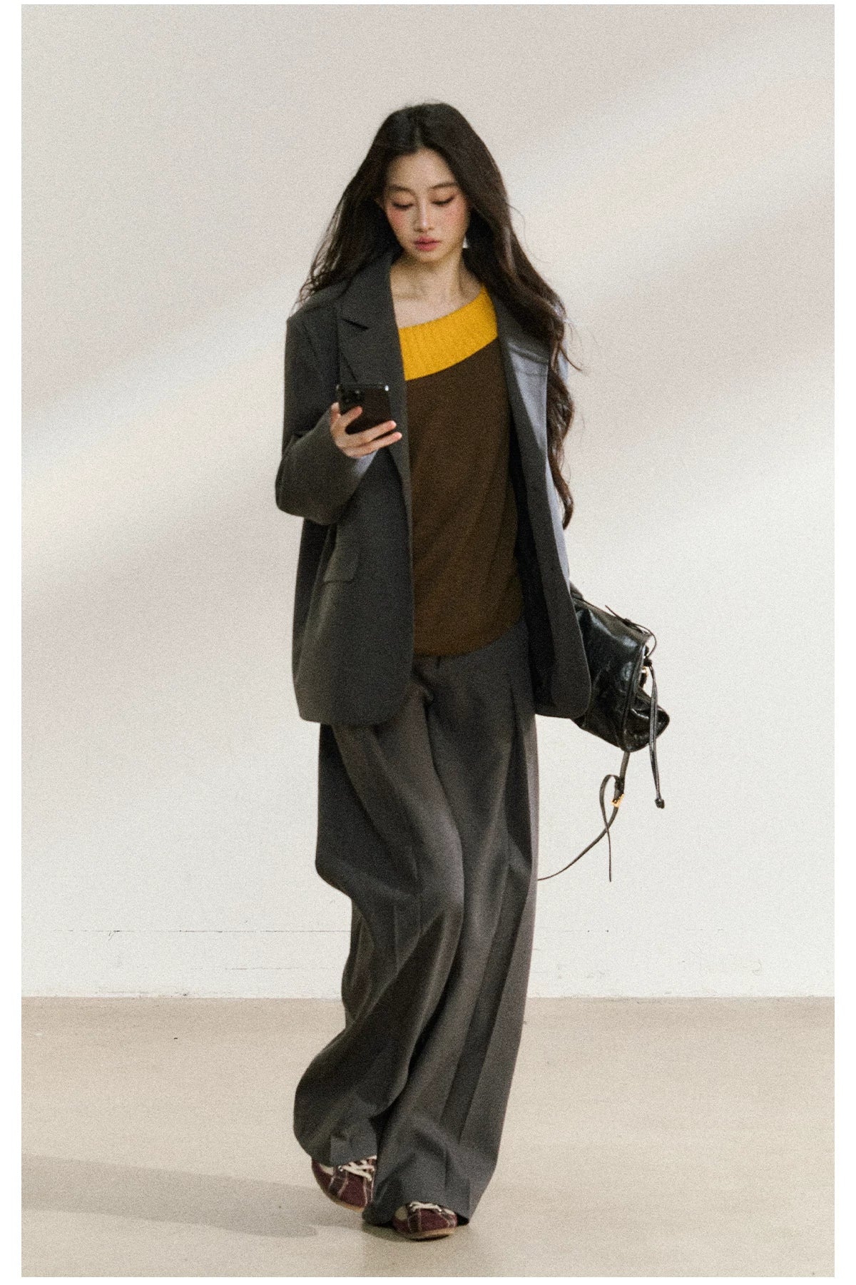 JN's DESIGN - Dark Gray Relaxed-Fit Mid-Length Blazer