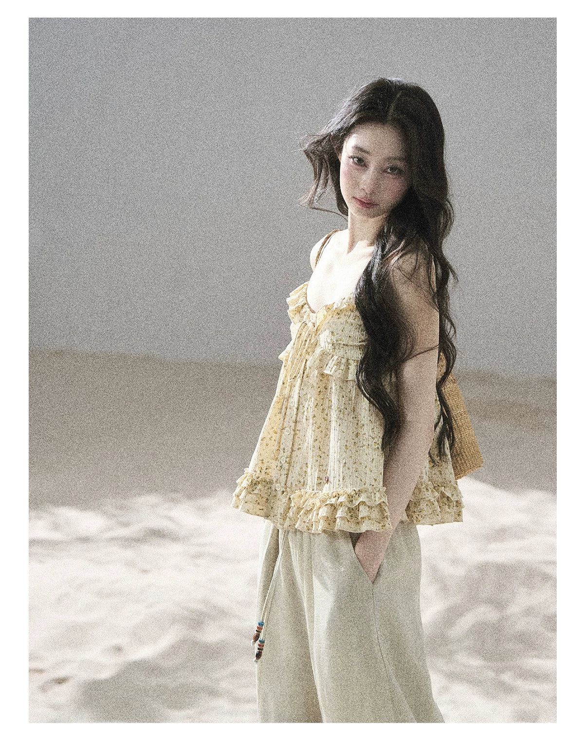 "Her Little Daisy" Milkshake Yellow Floral Ruffle Cami Top