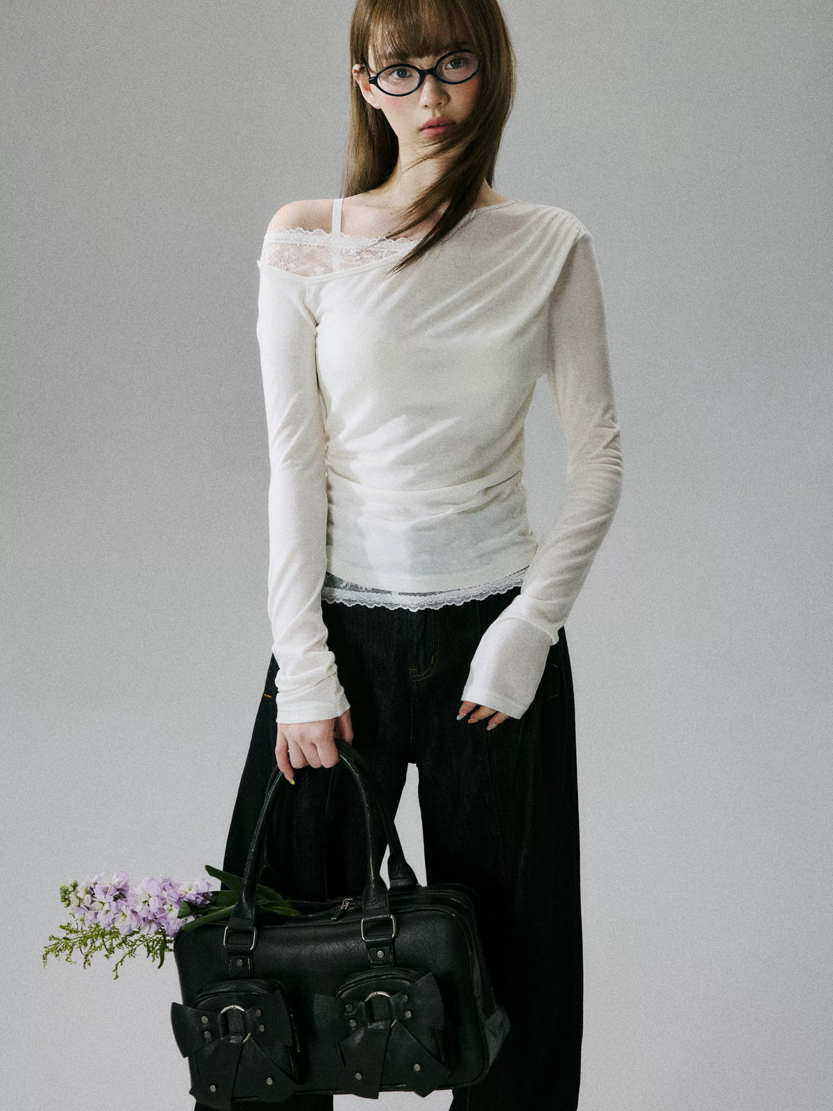 LOST FOREST - Cream White Wool Lyocell Layered Slim-Fit T-Shirt