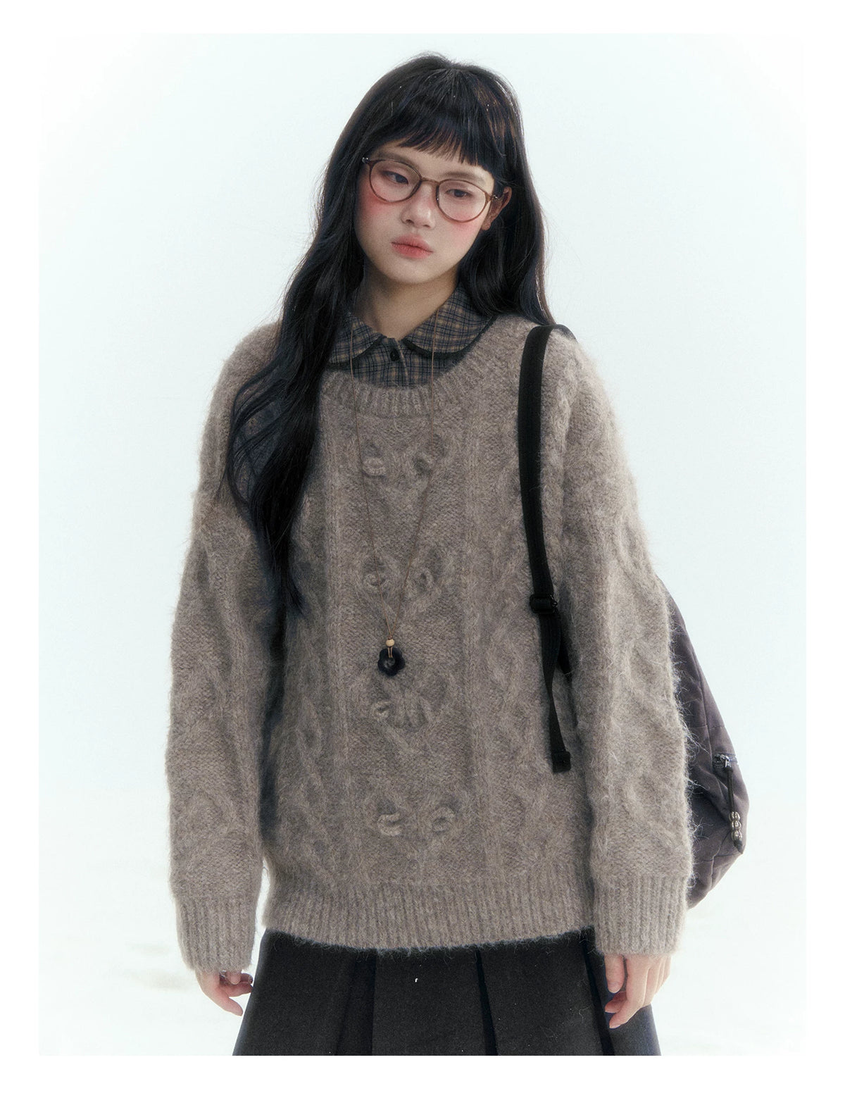 Horridale - Vintage Cable-Knit Heart-Texture Sweater – Smoky Gray