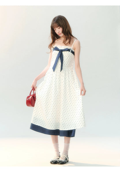 "Soft Mist Cream Puff" White Polka Dot Cami Dress LL2026207