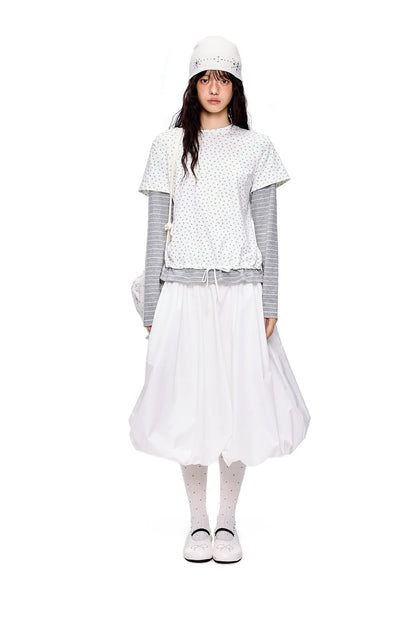 EZEK | Cloud Flower Bubble Skirt A-Line Midi (Black / White / Tan / Gray)