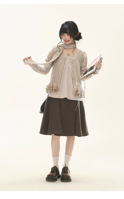 "Soft Fufu" Blush Pink Lace Puff Sleeve Knit Cardigan