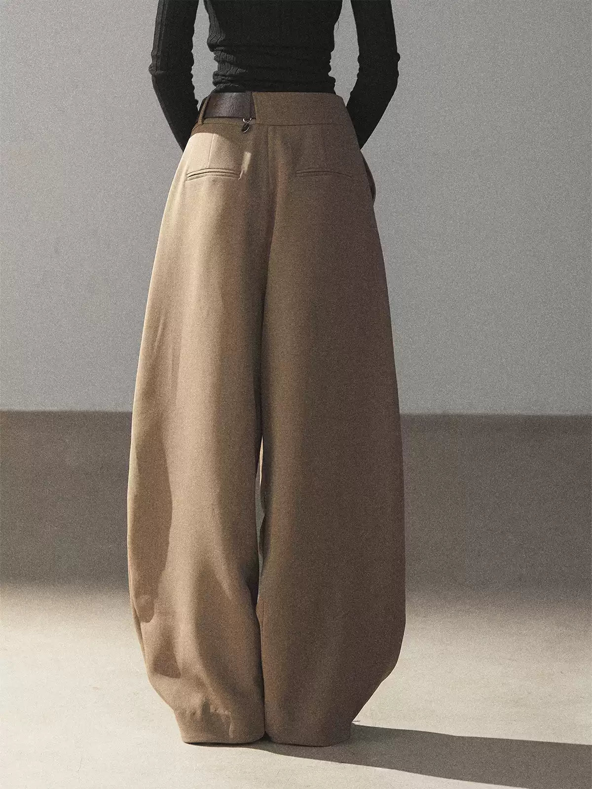 AOMALM - "A Touch of Autumn" Loose Relaxed Balloon Wide-Leg Pants With Belt (Dusty Taupe Brown / Quiet Black)