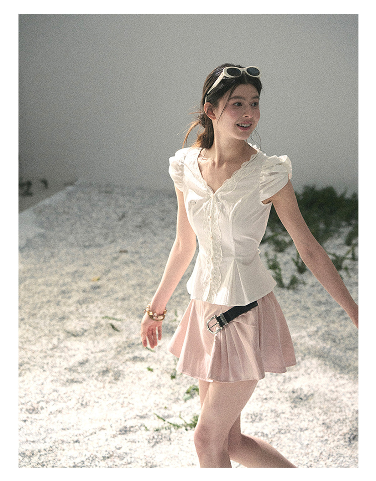 “Untouched Ivory” Pure White Lace Puff Sleeve Blouse