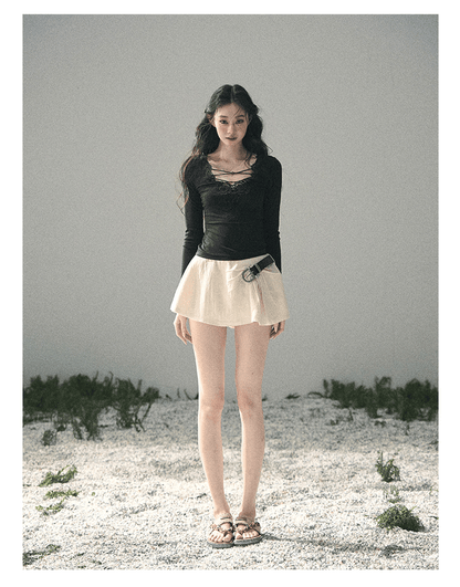 “Lace Summer Haven” Midnight Black Lace V-Neck Top