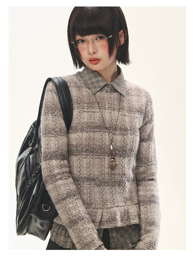 "Sandalwood Violet" Purple Mist Open-Knit Peplum Sweater