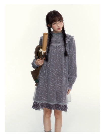 “Everyday Mist” Jacquard Lace Layering Top ( Ivory / Fog Gray )