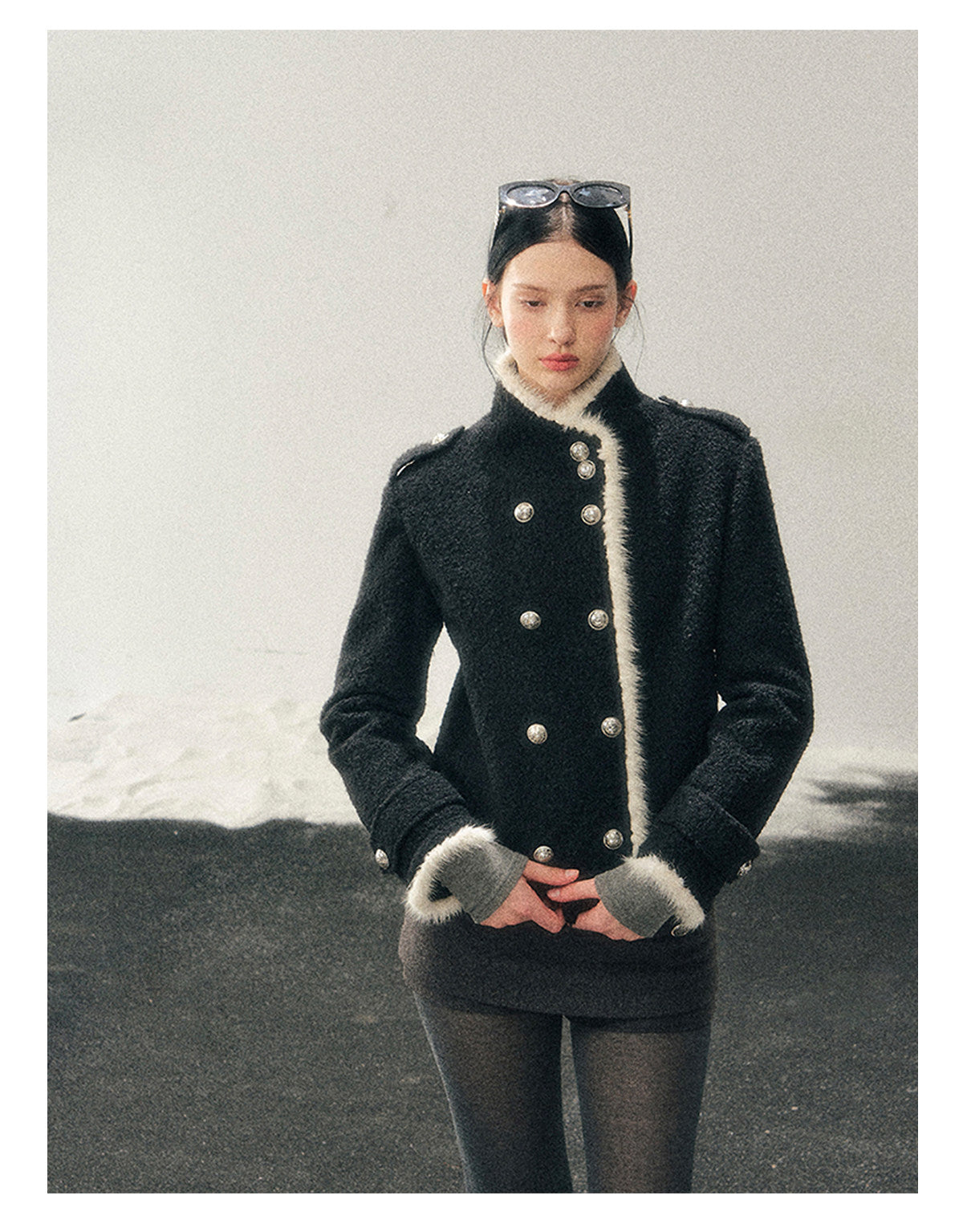 少也眼 "Whispers of a Winter Night" Black Quilted Tweed Jacket