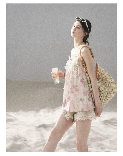 "Unscripted Romance" Dried Rose Embroidered Floral Cami Top