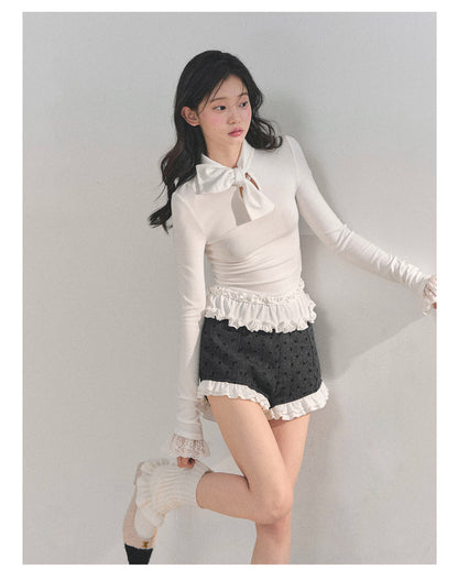 少也眼 “She Breaks the Moonlight” Ruffled Lace Knit Tee 11.18-3