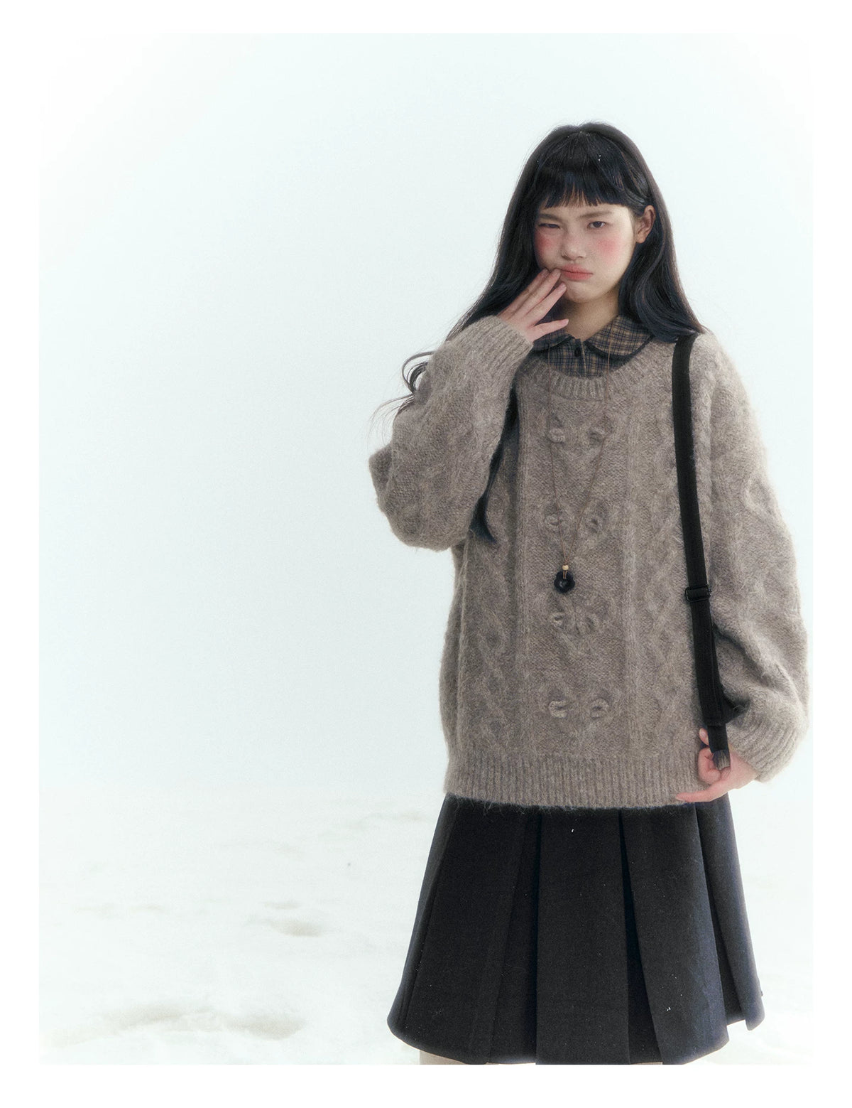 Horridale - Vintage Cable-Knit Heart-Texture Sweater – Smoky Gray