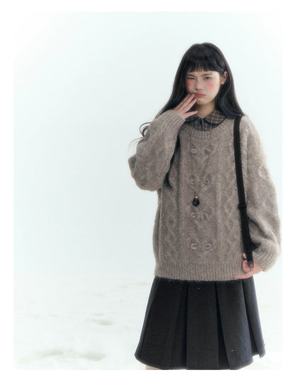 Horridale - Vintage Cable-Knit Heart-Texture Sweater – Smoky Gray