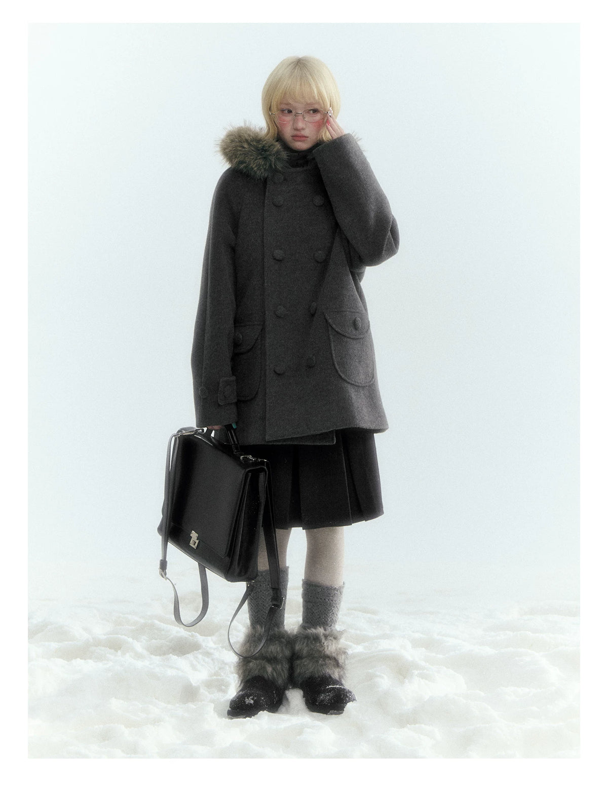 Horridale - Dark Gray Wool-Look A-Line Pleated Mini Skirt