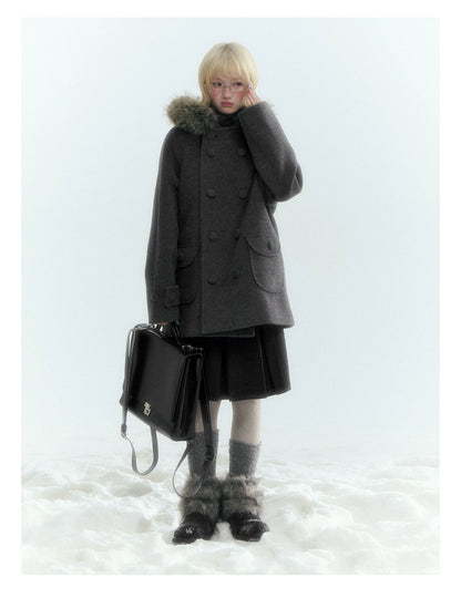 Horridale - Dark Gray Wool-Look A-Line Pleated Mini Skirt
