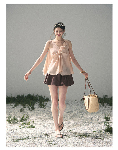 “Silent Rose” Blush Pink Floral Lace Sleeveless Top