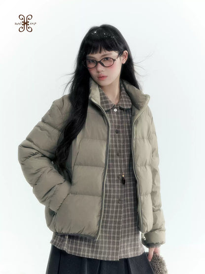 Horridale - Brown Khaki Plaid Embroidered Peter Pan Collar Shirt