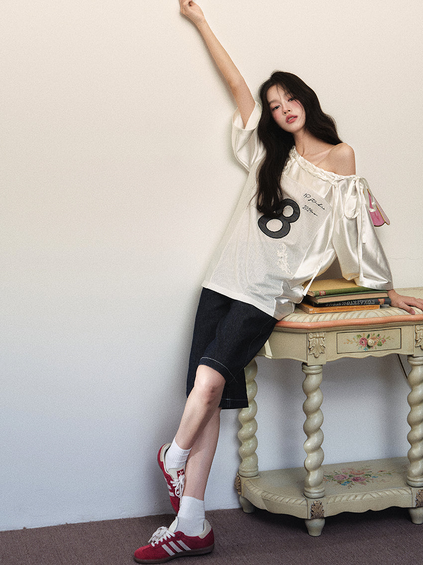 1P - “The Girls” Glossy Mesh Rose Jersey Top