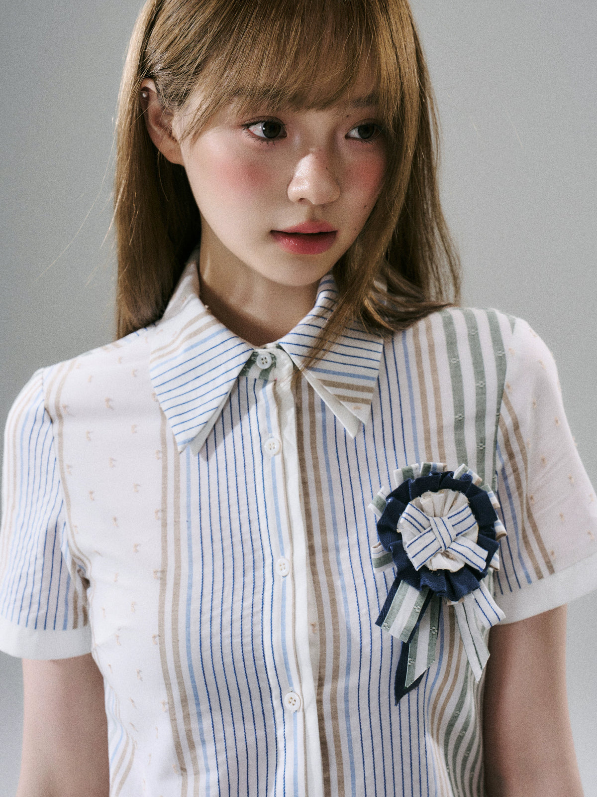 LOST FOREST - Blueberry Striped Pleated Cotton Mini Dress