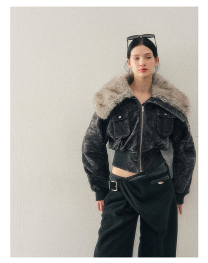 少也眼 "Defocused Dreams" Melard Leopard Utility Cropped Jacket - Graphite Gray