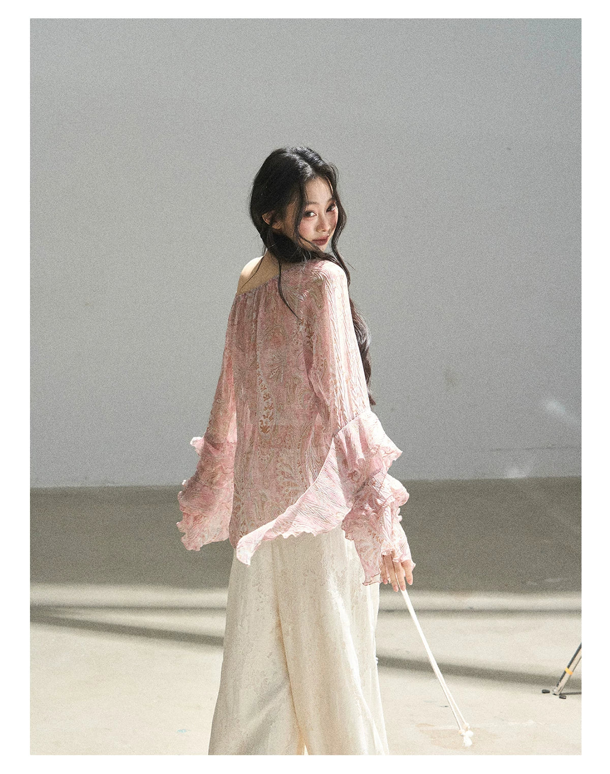 "A Love Letter to Sunlight" Dutch Cream Lace Wide-Leg Pants (With Matching Waist Rope)